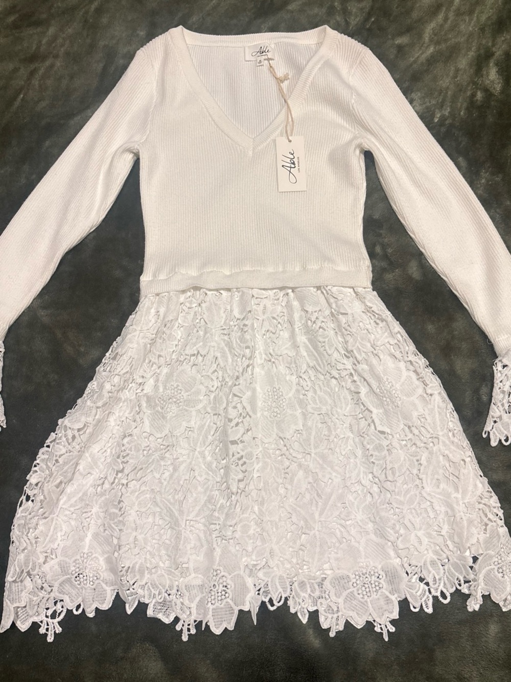 Able White V-Neck Lace Skater Dress for women
